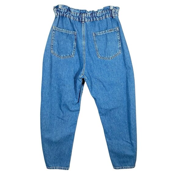 Zara Jeans Women's 8 Baggy Barrel High Waisted Ruffled Paperbag Elastic Waist - Picture 2 of 13